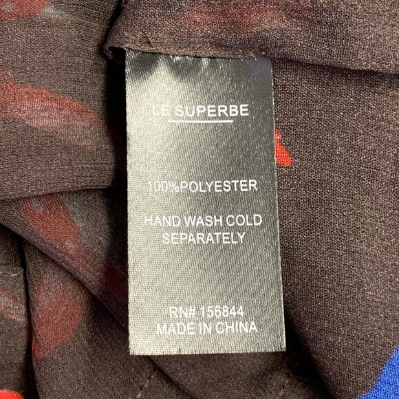 LE SUPERBE S Field Trip Brown Multi Color Chiffon Sheer Mushroom V-Neck Blouse - Picture 7 of 7